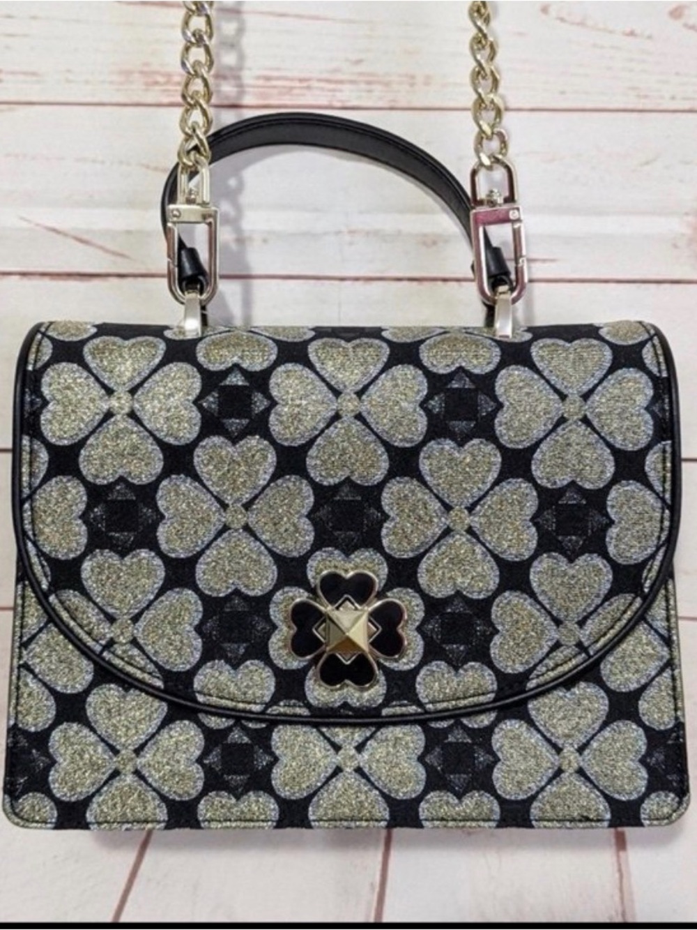 kate spade Black & Gold Glitter Clover Crossbody Bag